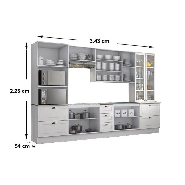 Imagem de Cozinha Modulada Completa Americana 8 Peças (2 Armários + 2 Balcões + 2 Paneleiros + 2 Complementos) C8P02 Branco - Henn