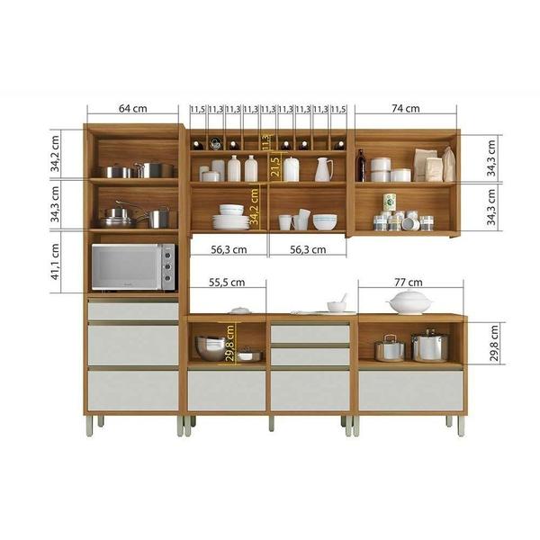 Imagem de Cozinha Modulada Completa Baronesa 5 Peças (2 Armários + 2 Balcões + 1 Paneleiro) C5P21 Freijo/Off White - Nesher