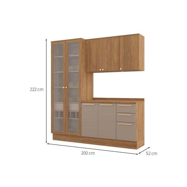 Imagem de Cozinha Modulada Completa Botanic 4 Peças (1Aéreo+1Balcão+1Cristaleira+1Complemento) M656 Nogueira/Fendi - Kappesberg