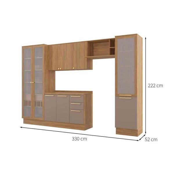 Imagem de Cozinha Modulada Completa Botanic 6 Peças (2Aéreos+1Balcão+1Cristaleira+1Paneleiro+1Complemento) M661 Nogueira/Verde Oliva - Kappesberg