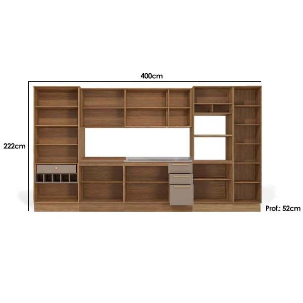 Imagem de Cozinha Modulada Completa Botanic 8 Peças (2Aéreos+2Balcões+3Paneleiros+1Complemento) s/Pia C8P34 Nogueira/Fendi - Kappesberg