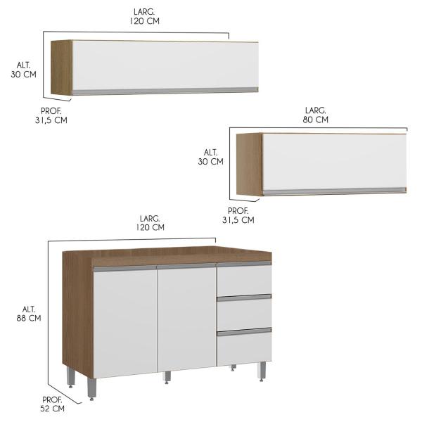 Imagem de Cozinha Modulada Completa com Torre Quente Paneleiro Sabrina 320x202cm 6 Peças Branco Avelã MENU