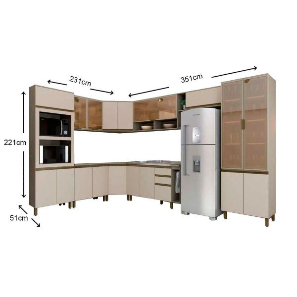 Imagem de Cozinha Modulada Completa Connect 15 Peças (5 Armários + 3 Balcões + 2 Paneleiros + 5 Complementos) C15P02 Duna/Cristal - Henn