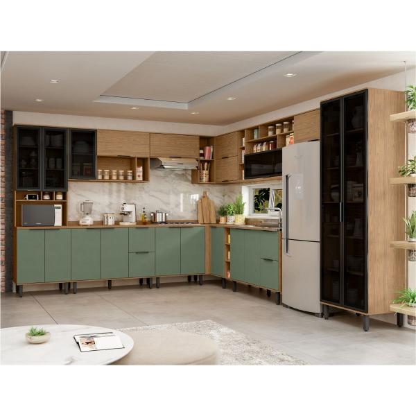 Imagem de Cozinha Modulada Completa de Canto Lombardia Freijó/Jade - MX