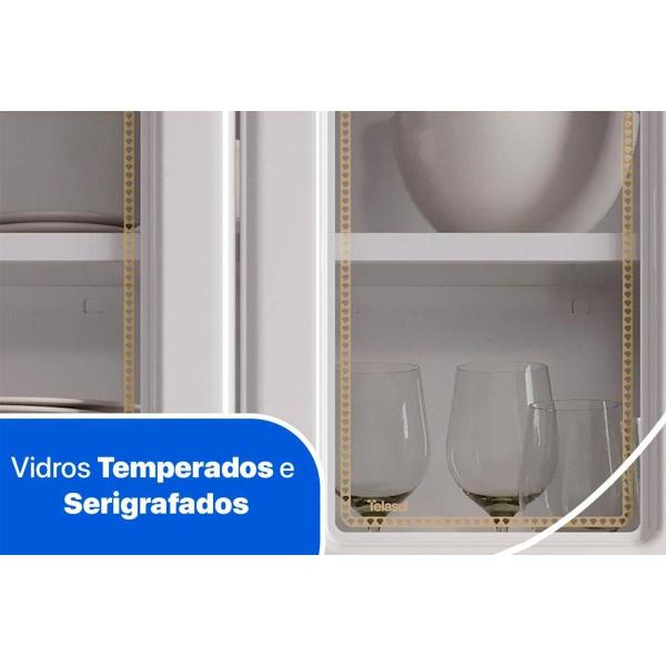 Imagem de Cozinha Modulada Completa Diamante 3 Peças (2 Armários + 1 Paneleiro) c/ 5 Portas de Vidro Branco - Telasul