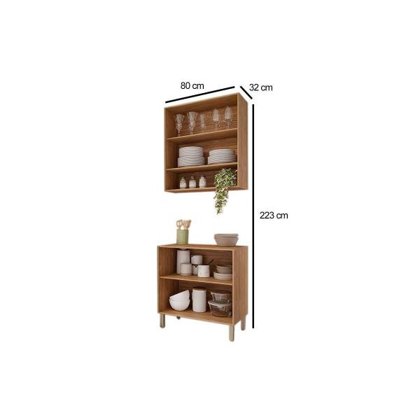 Imagem de Cozinha Modulada Completa Divina 2 Peças (1Aéreo+1Balcão) CZ007 Freijo/Verde - MGM