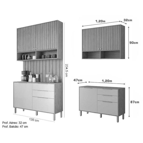 Imagem de Cozinha Modulada Completa Divina 3 Peças (1Aéreo+1Balcão+1Complemento) CZ008 Freijo/Off White - MGM