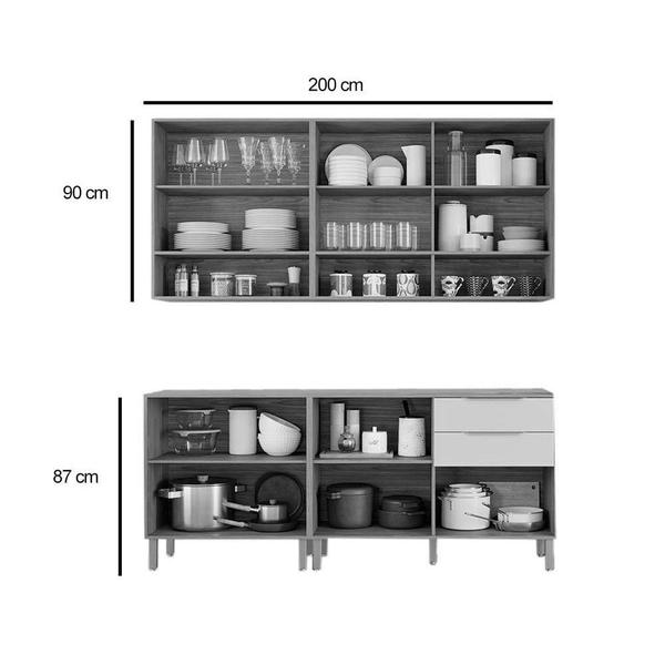 Imagem de Cozinha Modulada Completa Divina 6 Peças (2Aéreos+2Balcões+2Complementos) CZ009 Freijo/Off White - MGM