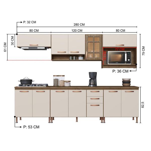 Imagem de Cozinha Modulada Completa Fidelitá Berlim 6 Peças 280cm 12 Portas 2 Gavetas Com Tampo Noce/Off-White