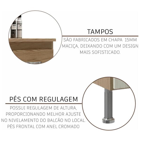 Imagem de Cozinha Modulada Completa Fidelitá Paris 5 Peças 260cm 11 Portas 3 Gavetas Com Tampo Nogal/Salinas