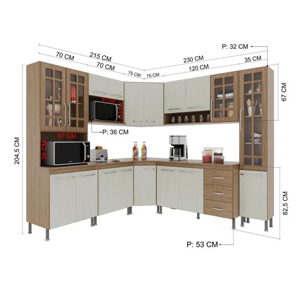 Imagem de Cozinha Modulada Completa Fidelitá Paris 8 Peças 445cm 18 Portas 3 Gavetas Com Tampo Nogal/Salinas