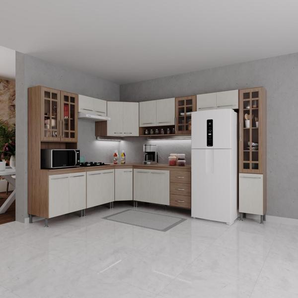 Imagem de Cozinha Modulada Completa Fidelitá Paris 9 Peças 515cm 20 Portas 3 Gavetas Com Tampo Nogal/Salinas