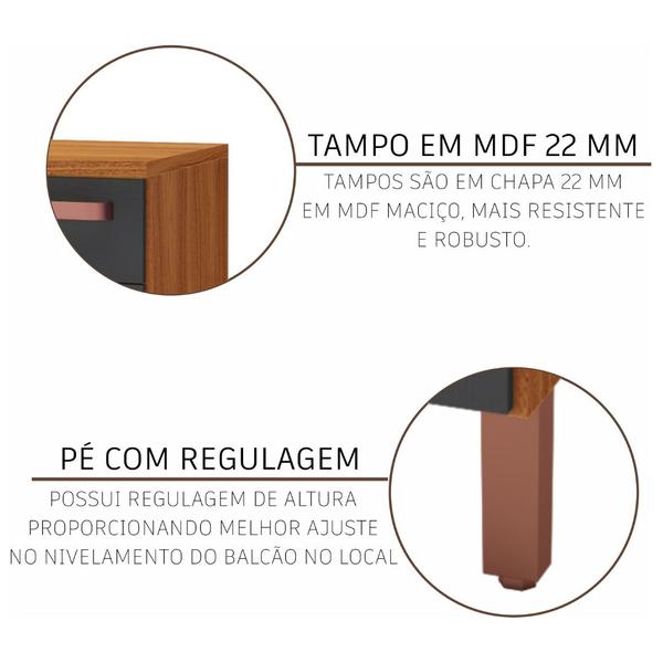 Imagem de Cozinha Modulada Completa Fidelitá Siena 5 Peças 310cm 10 Portas 2 Gavetas Com Tampo Freijó/Chumbo