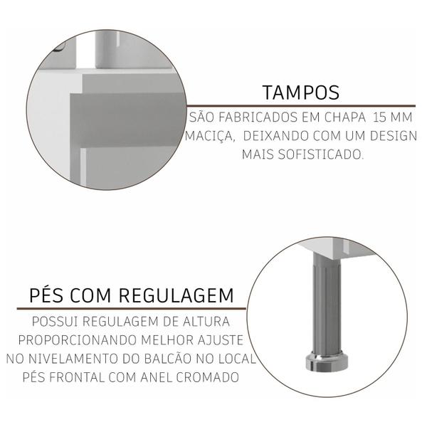 Imagem de Cozinha Modulada Completa Fidelitá Viena 4 Peças 260cm 11 Portas 3 Gavetas Com Tampo Branco