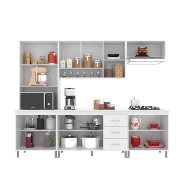 Imagem de Cozinha Modulada Completa Fidelitá Viena 5 Peças 260cm 13 Portas 3 Gavetas Com Tampo Branco