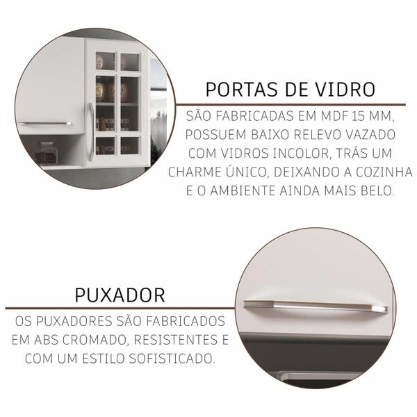 Imagem de Cozinha Modulada Completa Fidelitá Viena 6 Peças 295cm 15 Portas 3 Gavetas Com Tampo Branco