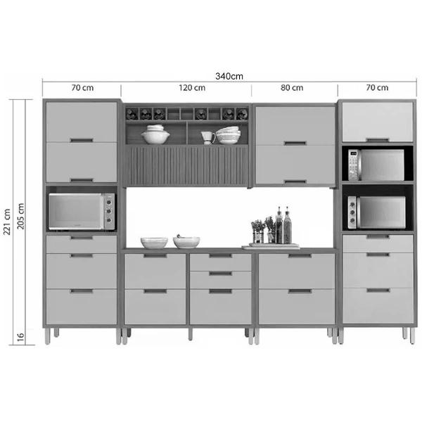 Imagem de Cozinha Modulada Completa Imperatriz 6 Peças (2Aéreos+2Balcões+1Paneleiro) C6P48 Freijo/Grafite - Nesher