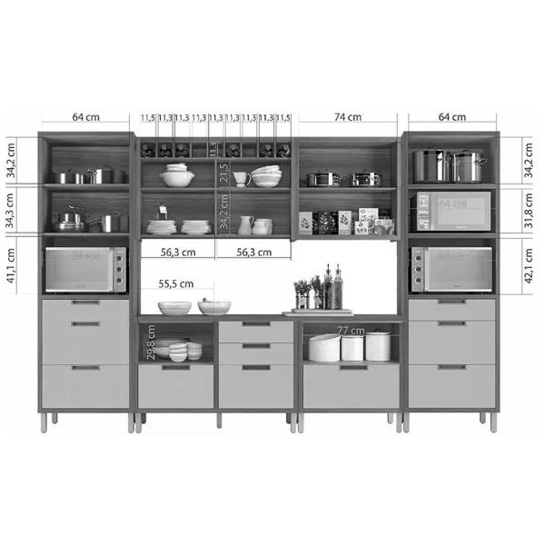 Imagem de Cozinha Modulada Completa Imperatriz 6 Peças (2Aéreos+2Balcões+1Paneleiro) C6P48 Freijo/Off White - Nesher