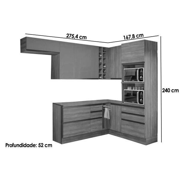 Imagem de Cozinha Modulada Completa Maxxi 11 Peças (3Aéreos+2Balcões+1Paneleiro+5Complementos) C11P33 Nogal - Kappesberg