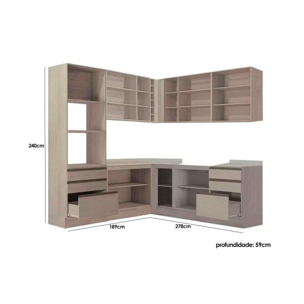 Imagem de Cozinha Modulada Completa Maxxi 12 Peças (4 Armários + 4 Balcões + 1 Paneleiro + 3 Complementos) CZ200 Nogal - Kappesberg