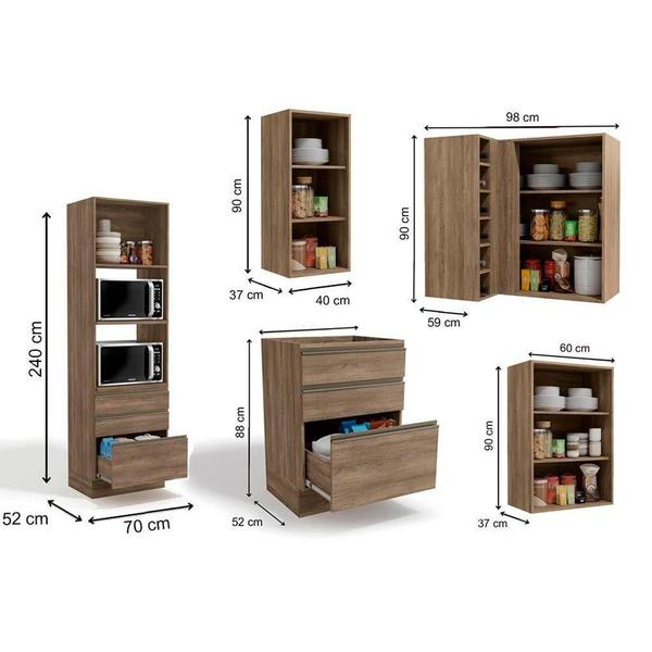 Imagem de Cozinha Modulada Completa Maxxi 13 Peças (4 Armários + 4 Balcões + 1 Paneleiro + 4 Complementos) C13P03 Nogal - Kappesberg