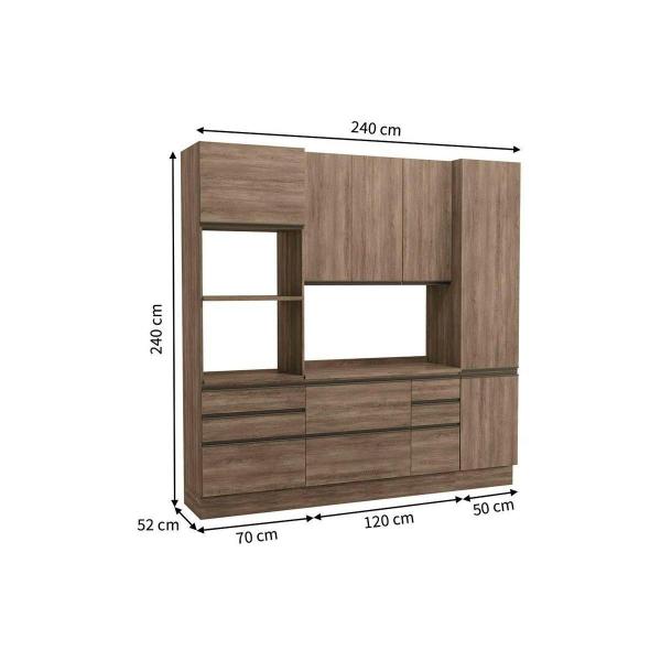 Imagem de Cozinha Modulada Completa Maxxi 4 Peças (1 Paneleiro + 1 Torre Quente + 1 Balcão + 1 Armário) C4P118  Nogal - Kappesberg