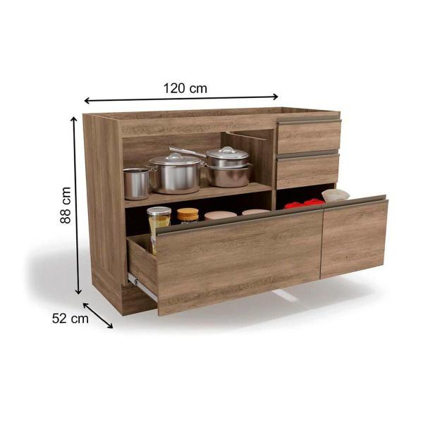 Imagem de Cozinha Modulada Completa Maxxi 8 Peças (2 Armários + 2 Balcões + 2 Paneleiros + 2 Complementos) C8P21 Nogal - Kappesberg