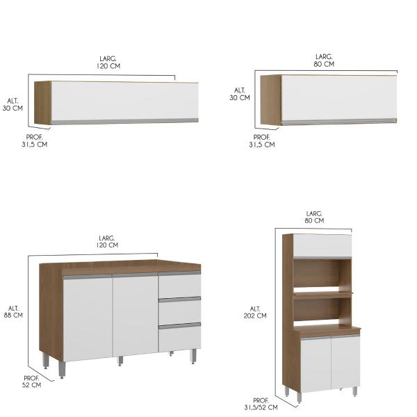 Imagem de Cozinha Modulada Completa para Apartamento 280x202 Cm 4 Peças MDP Branco MENU