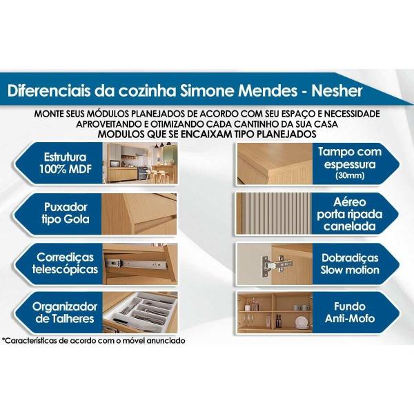 Imagem de Cozinha Modulada Completa Simone Mendes 5 peças (2Aéreos+2Balcões+1Paneleiro) C5P114 Carvalho/Cinza - Nesher