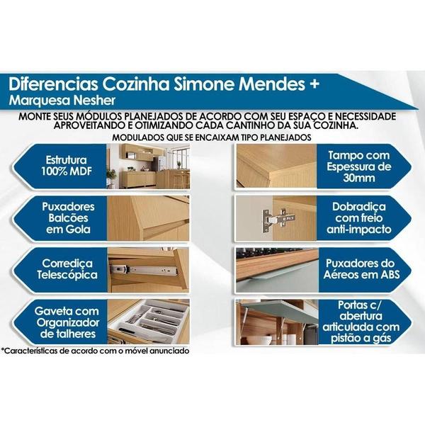 Imagem de Cozinha Modulada Completa Simone Mendes 8 Peças (3Aéreos+4Balcões+1Ilha) C5P115 Carvalho/Nature - Nesher