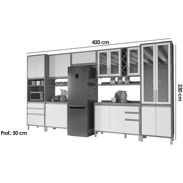 Imagem de Cozinha Modulada Completa Tempranillo 9 Peças (3Aéreos+2Balcões+1Cristaleira+1TorreQuente+2Complementos) C9P78 Amendoa/Off White - Ronipa