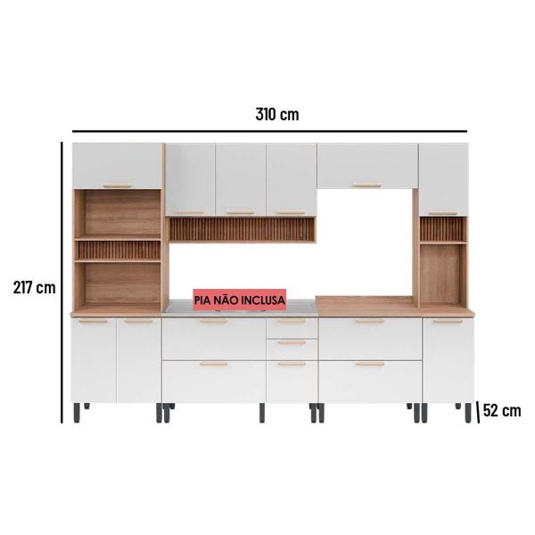 Imagem de Cozinha Modulada Completa Thela Avelã 6 Peças (2Aéreos+2Balcões+2Paneleiros) CZC13 Mel/Branco - Telasul