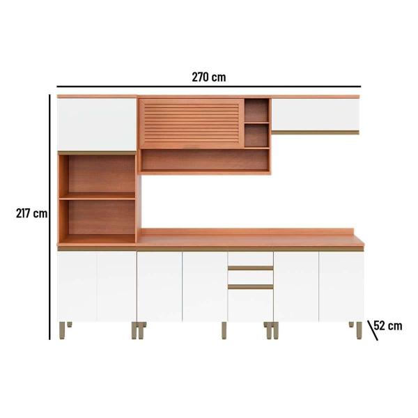 Imagem de Cozinha Modulada Completa Thela Macadâmia 5 Peças (2Aéreos+2Balcões+1Paneleiro) CZC23 Freijo/Branco - Telasul