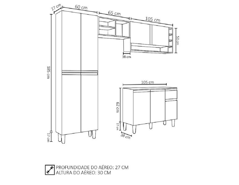 Imagem de Cozinha Modulada Completa Vanessa Com 9 Portas Branco AJL