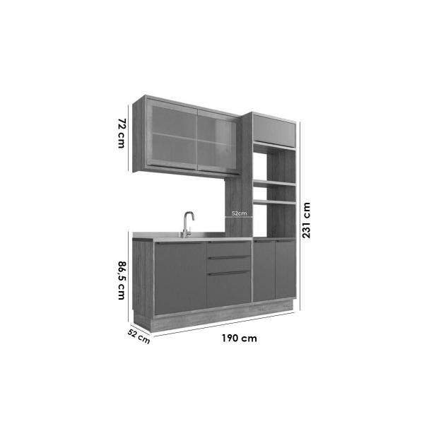 Imagem de Cozinha Modulada Completa Versalis 3 Peças (1Aéreo+1Balcão+1TorreQuente) C3P192 Freijo/Cinza Argila - Herval