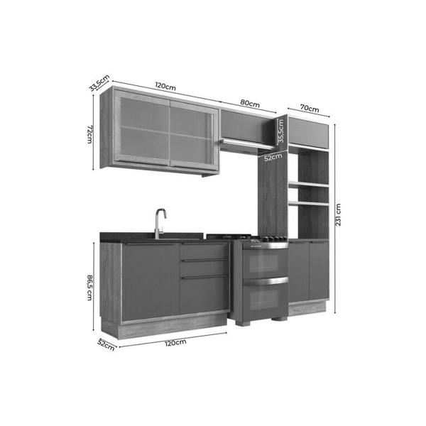 Imagem de Cozinha Modulada Completa Versalis 4 Peças (2Aéreos+1Balcão+1TorreQuente) C4P190 Freijo/Grafite - Herval