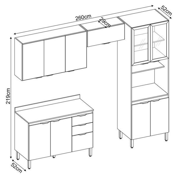 Imagem de Cozinha Modulada Composição 2 Firenze 4 Peças Amêndola/Branco - Demóbile