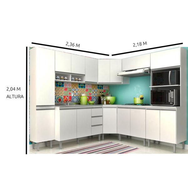 Imagem de Cozinha Modulada de Canto Athena - 8 Peças Completa 16 PT 2 GV Branca - MEGASUL