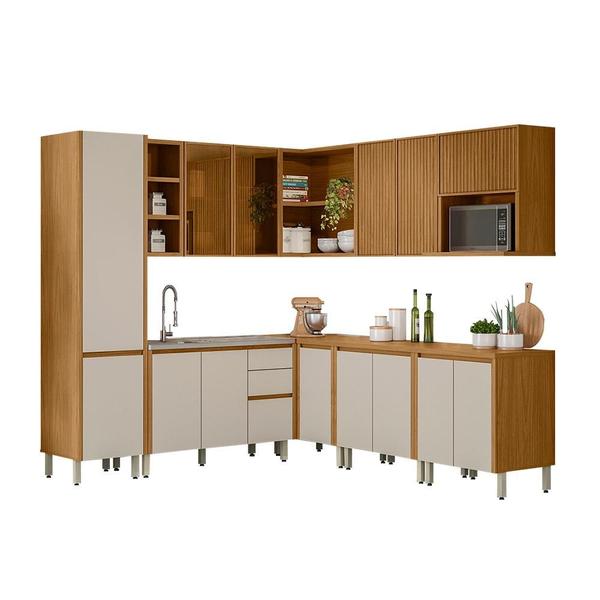 Imagem de Cozinha Modulada De Canto Completa 9 Peças 14 Portas 100% MDF Nature Off White Mires Shop JM