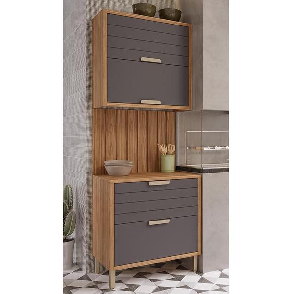 Cozinha Modulada Eloise 3 Peças com Armário Aéreo, Balcão 80cm e Painel Ripado - MGM Imagem de Cozinha Modulada Eloise 3 Peças com Armário Aéreo, Balcão 80cm e Painel Ripado - MGM