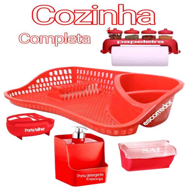 Imagem de cozinha modulada escorredor porta talher porta papel codimentos detergente papeleira saleiro