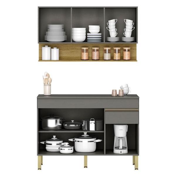 Cozinha Modulada Line Composição 2 Gris Freijó - Kits Paraná Imagem de Cozinha Modulada Line Composição 2 Gris Freijó - Kits Paraná