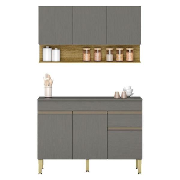 Cozinha Modulada Line Composição 2 Gris Freijó - Kits Paraná Imagem de Cozinha Modulada Line Composição 2 Gris Freijó - Kits Paraná