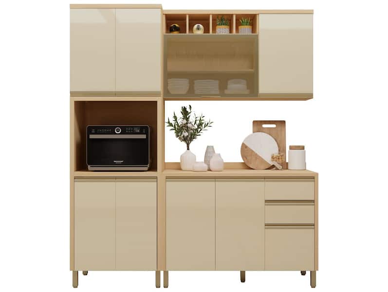 Cozinha Modulada Luciane Siena com Balcão Nicho para Micro-ondas 9 Portas 2 Gavetas Cozinha Modulada Luciane Siena com Balcão Nicho para Micro-ondas 9 Portas 2 Gavetas