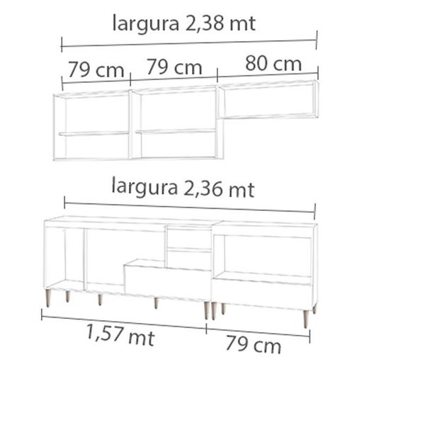 Imagem de Cozinha modulada milla 5 peças amendoa off white puxador aluminio ii