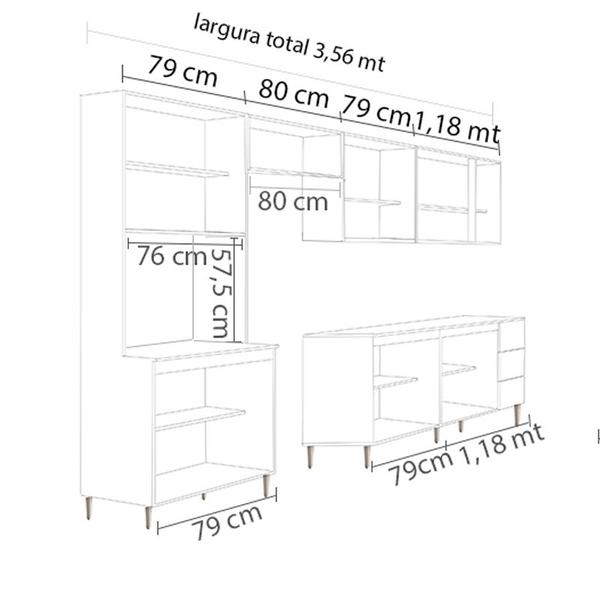 Imagem de Cozinha modulada milla 6 peças amendoa off white puxador aluminio