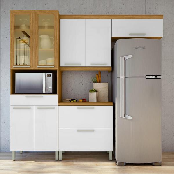 Cozinha modulada Nesher Burguesa Premium 4 peças com Nicho Forno - Freijó/Branco Imagem de Cozinha modulada Nesher Burguesa Premium 4 peças com Nicho Forno - Freijó/Branco