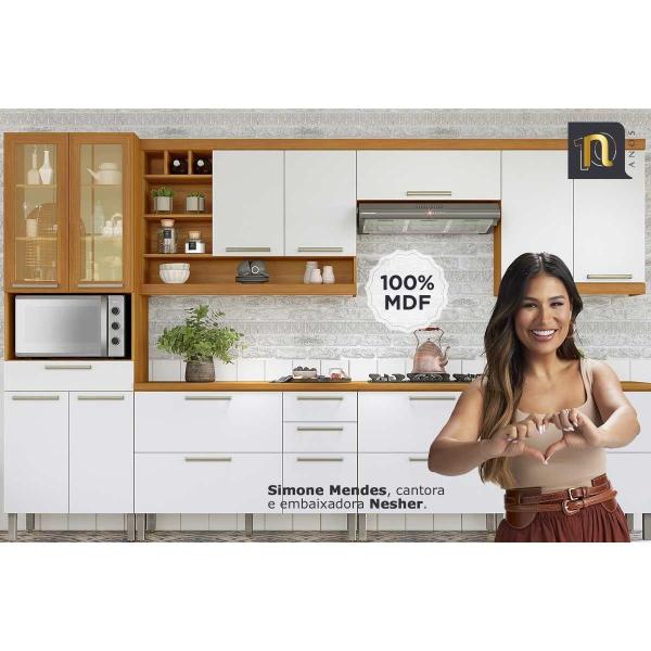 Imagem de Cozinha Modulada Nesher Burguesa  Premium 5 Peças (2 Balcões + 2 Aéreos + 1 Paneleiro) C5P26 Freijo/Grafite