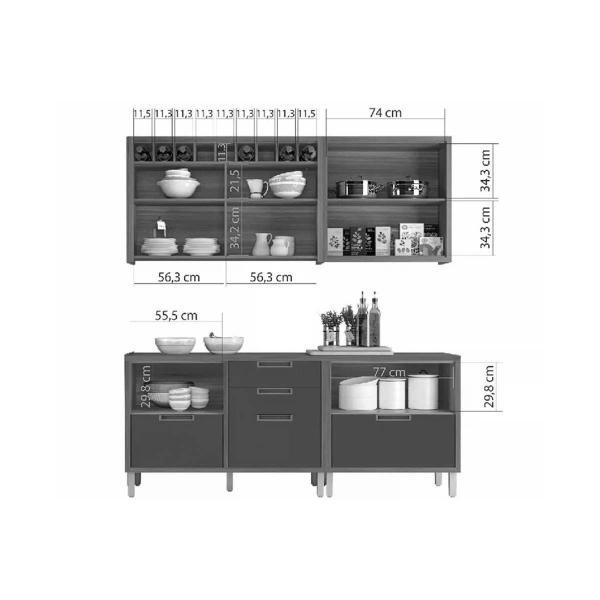 Imagem de Cozinha Modulada Nesher Imperatriz 4 Peças (2 Balcões + 2 Aéreos) C4P23 Freijo/Off White-Nesher