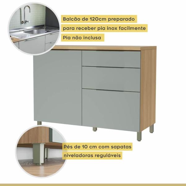 Imagem de Cozinha modulada Nesher Marquesa 4 peças com Nicho para Micro-Ondas - Nature/Verde